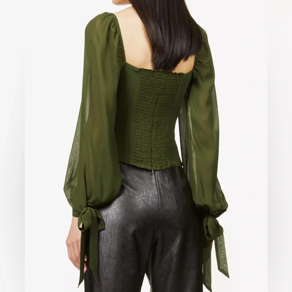 Reformation Sawtelle Sweetheart Blouse Green Puff Sleeve Size 4